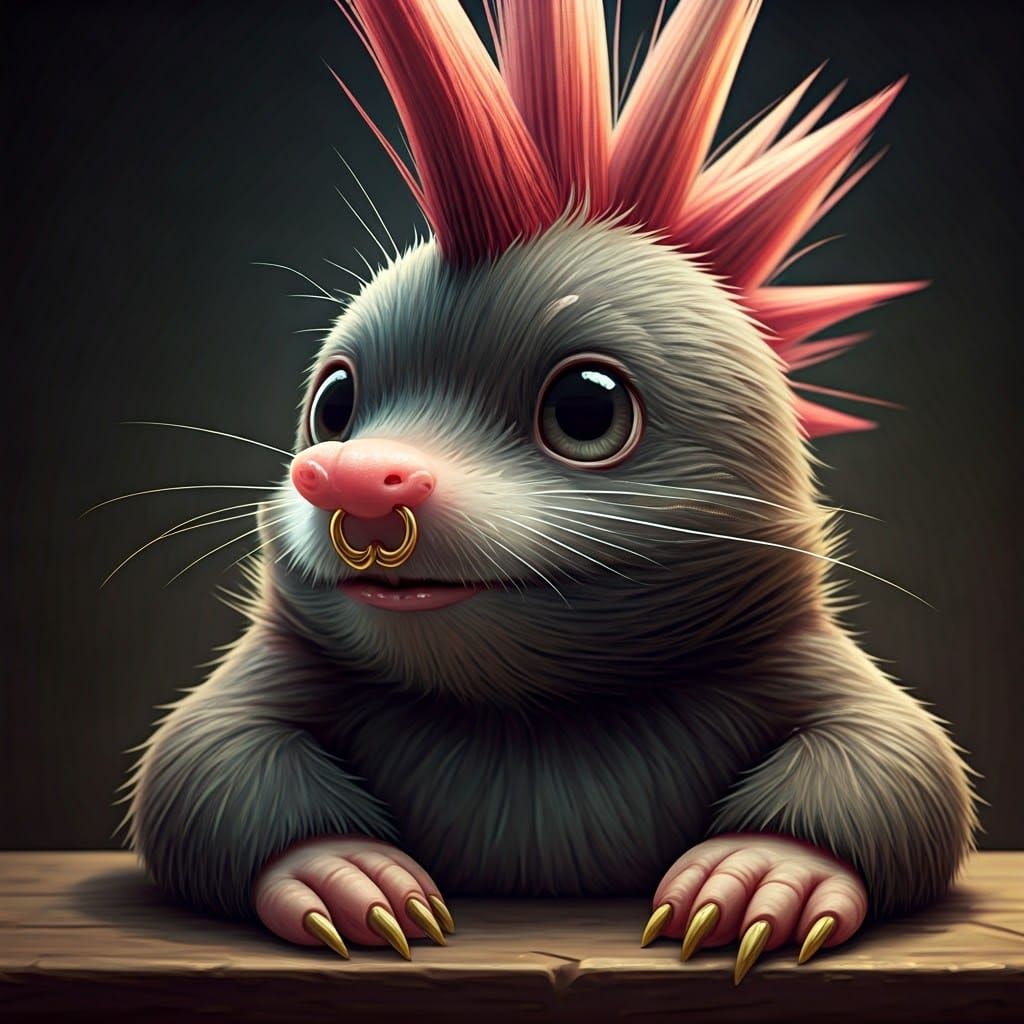 Whimsical Punk Rock Mole Girl in Basement Rec Room