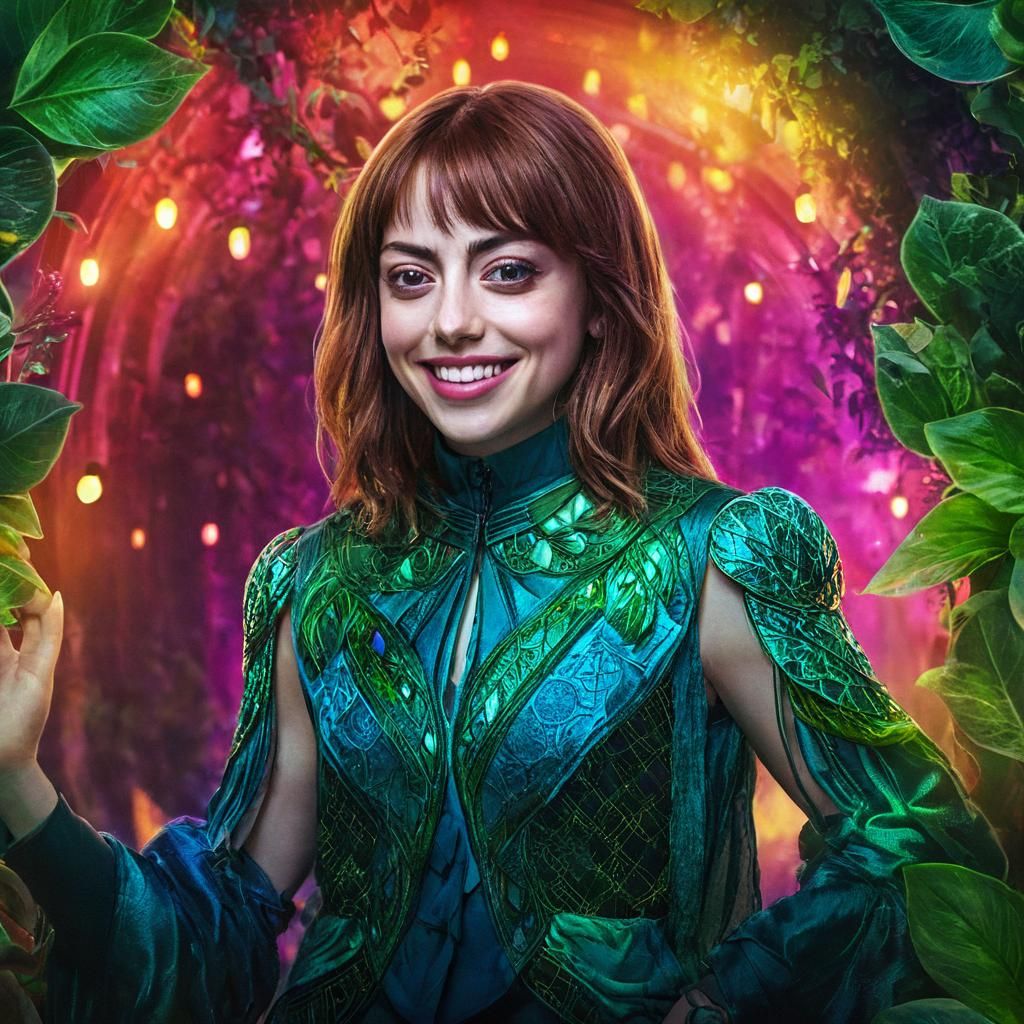 Ethereal Portrait of Smiling Woman in Fantasy Setting