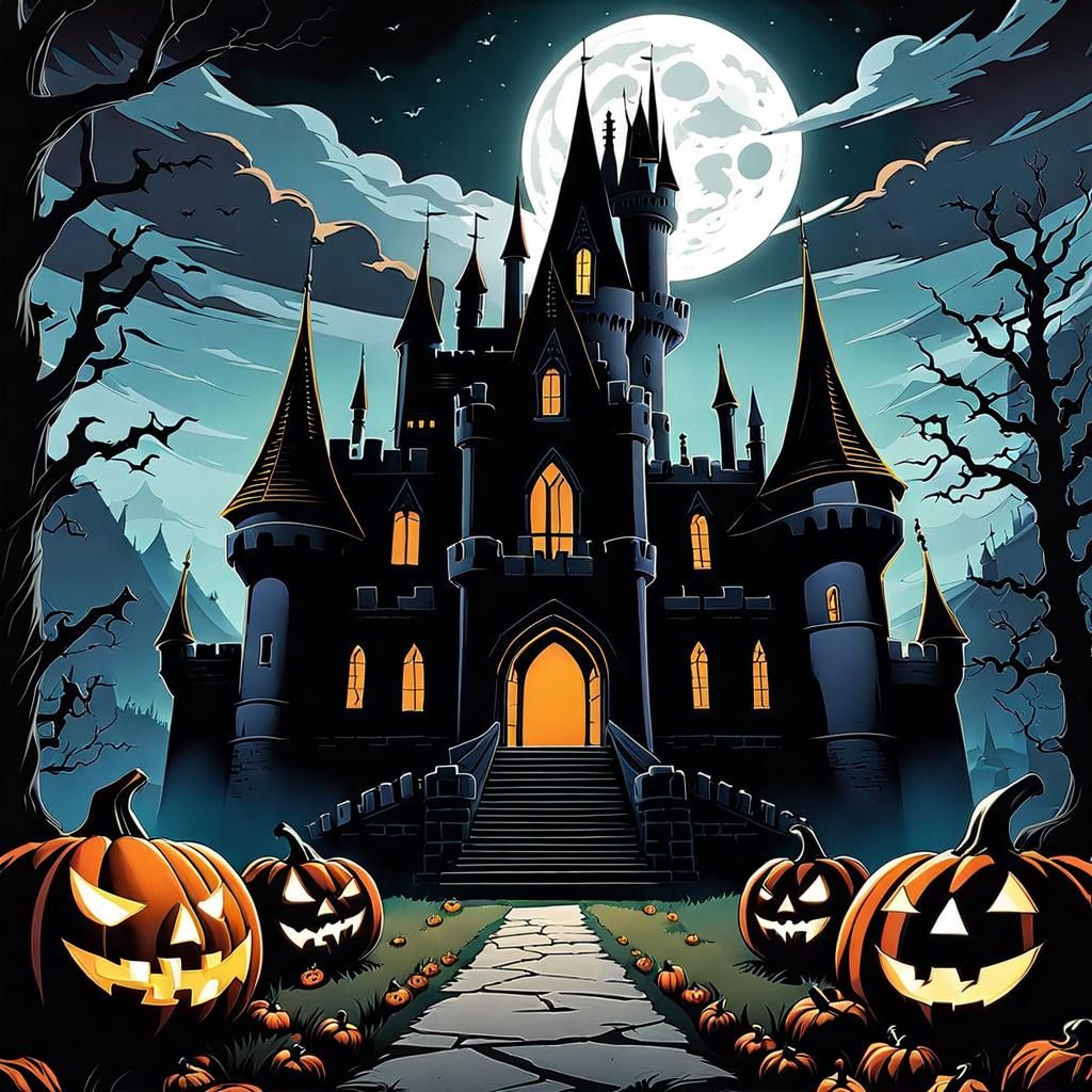 Gothic Castle Under Full Moon Poster Art