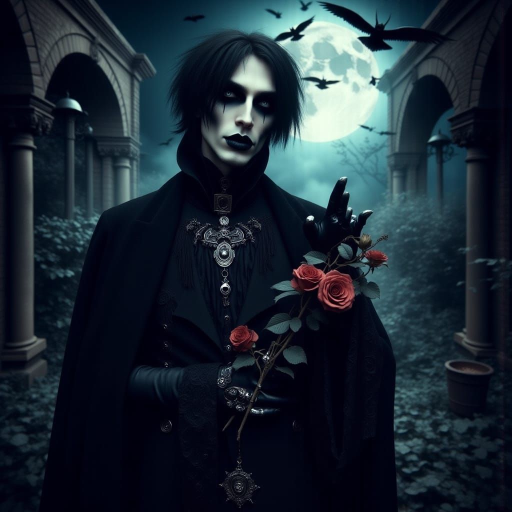Dark Glamour Vampire Portrait in Mystical Moonlit Setting