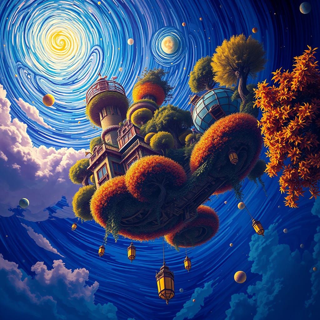 Fantastical Upside-Down World in Vibrant Matte Painting