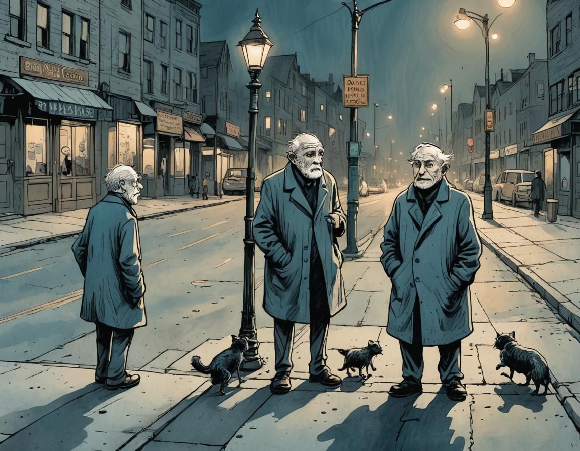 Men Watching Creatures in Gahan Wilson Style