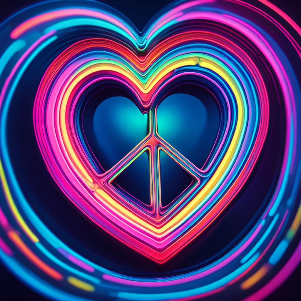 Psychedelic Neon Love-Heart in Surreal Style