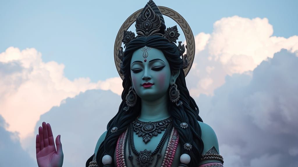 Hindu Goddess Black Tara in Ethereal Clouds