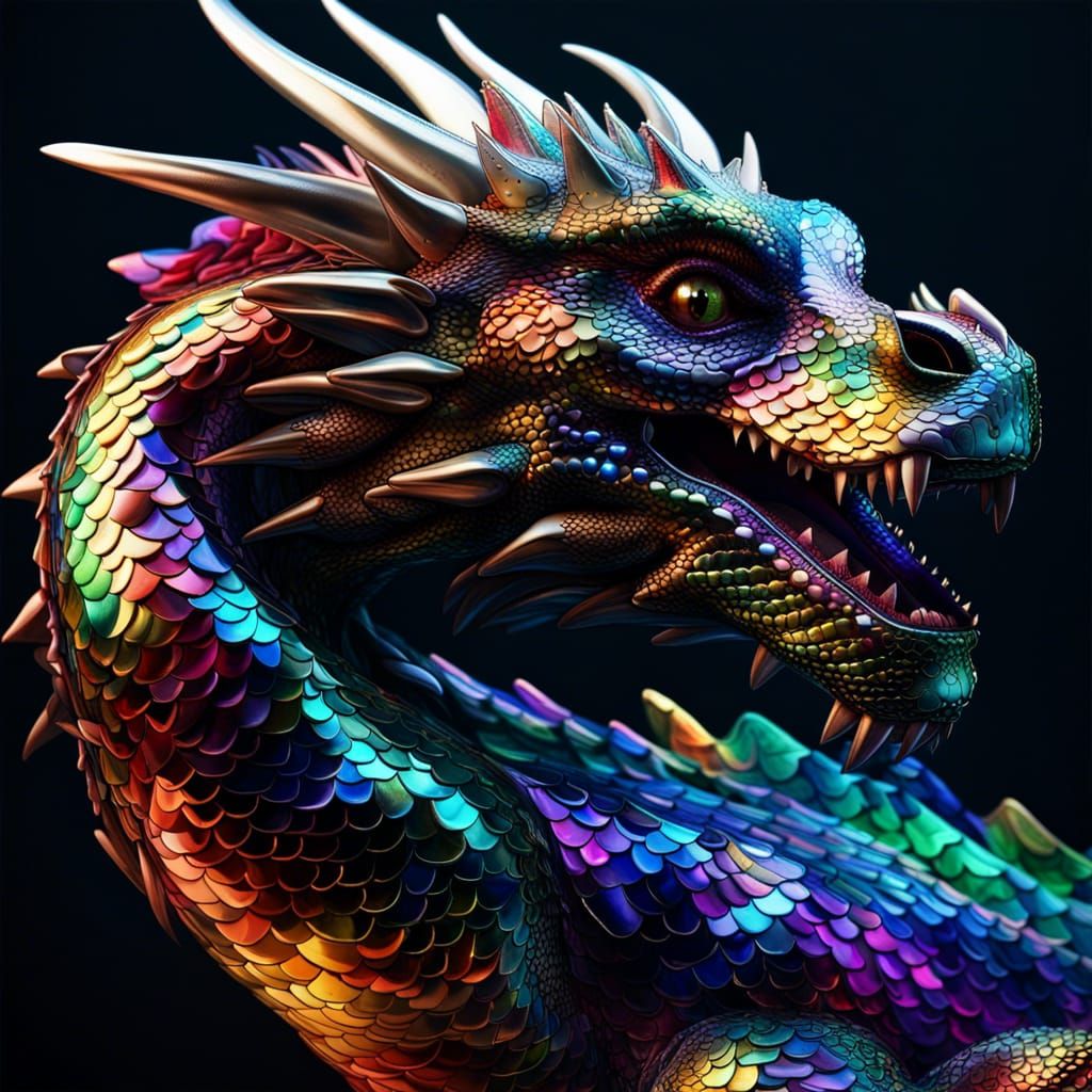 Iridescent Dragon in Hyperrealistic Style