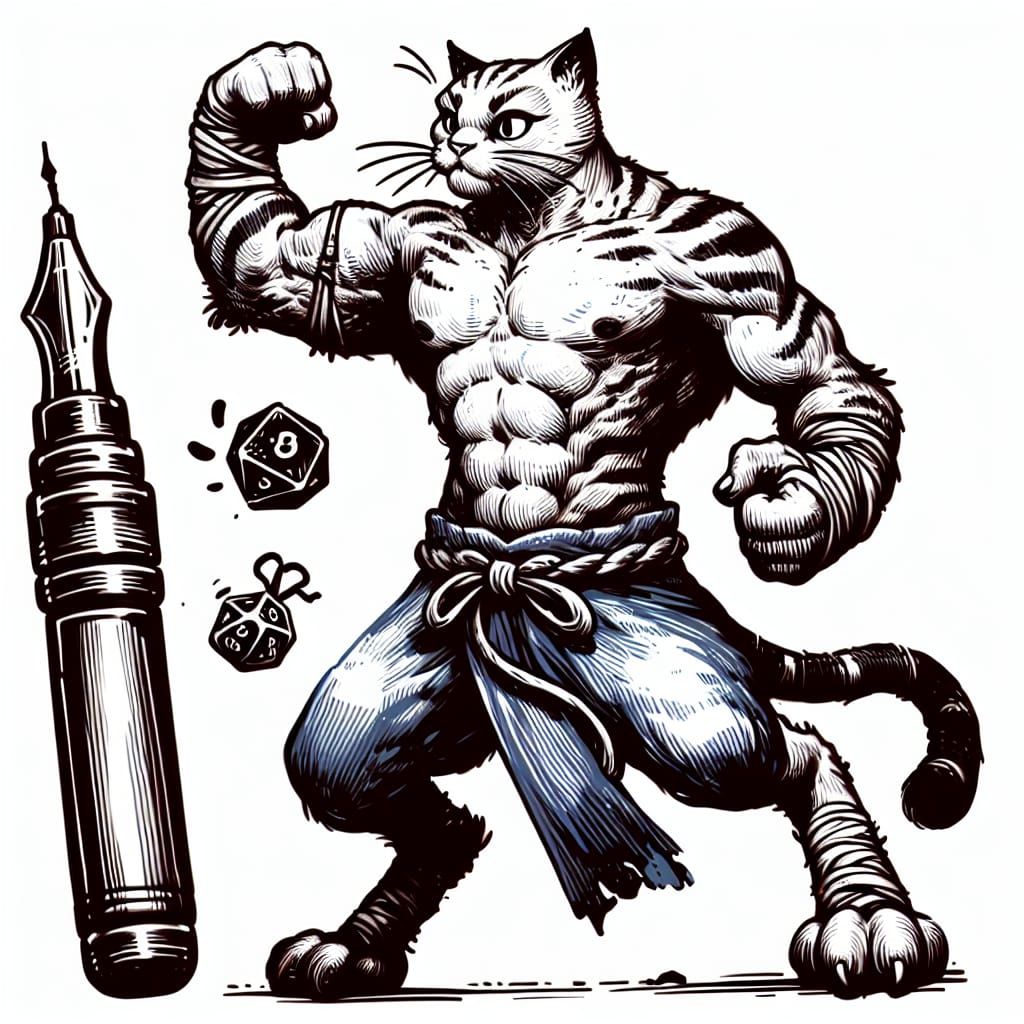Brush Pen Drawing of a Tabaxi Catfolk Brawler