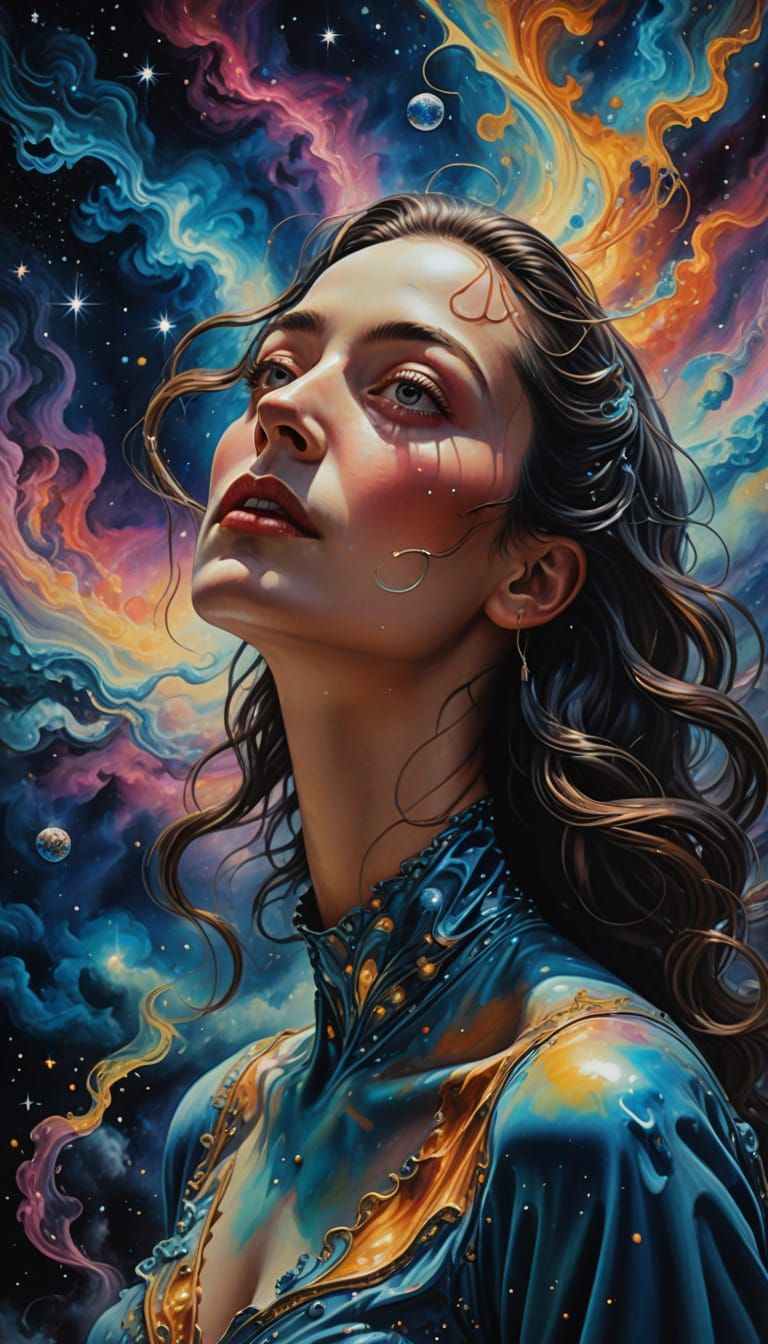 Dreamlike Female Energy Beings in Vibrant Nebula