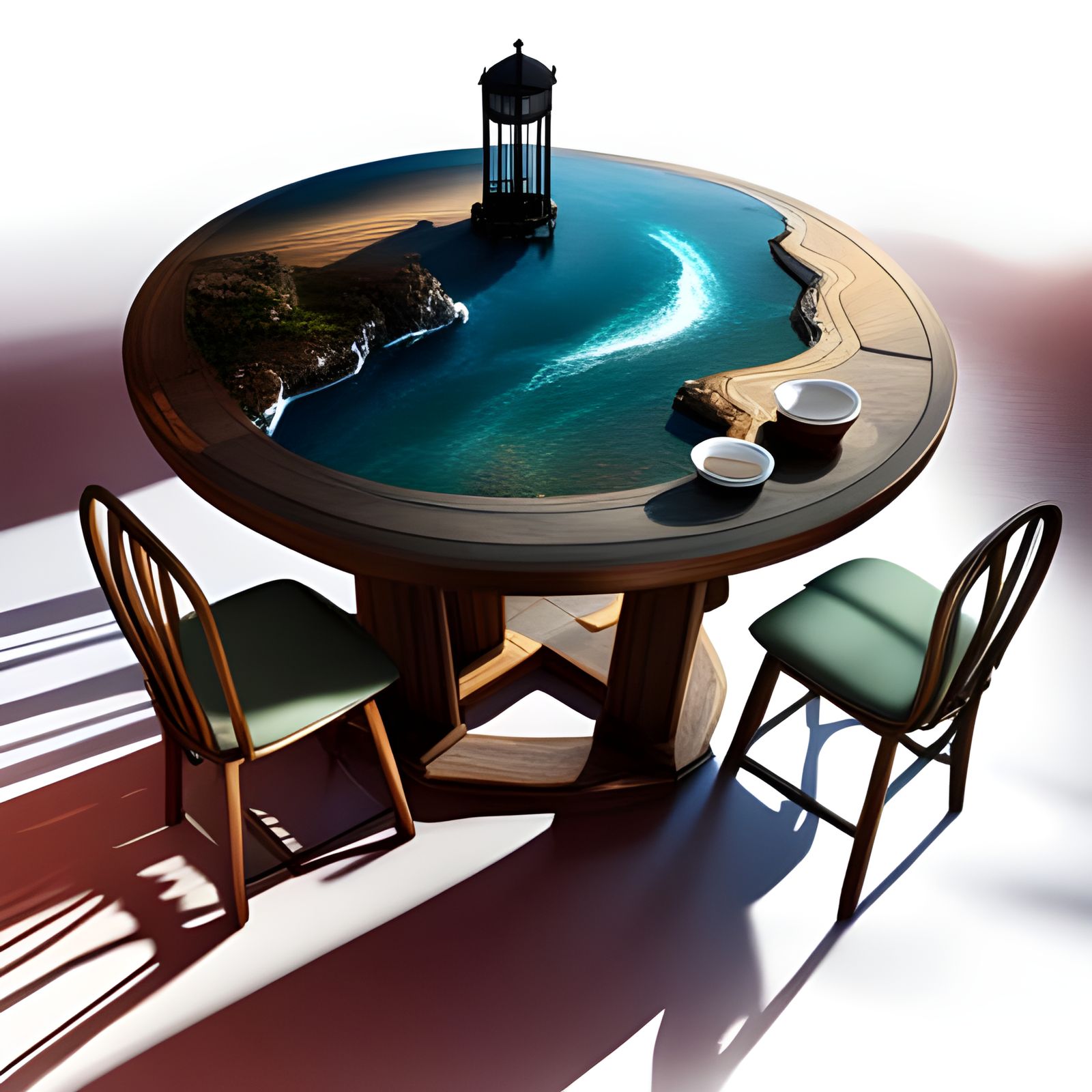 Ocean in Kitchen Table: Detailed Matte Painting