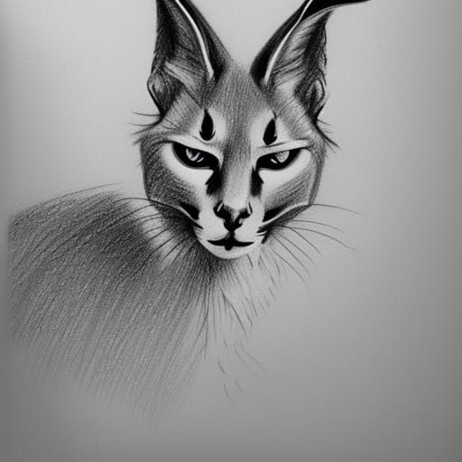 Detailed Pencil Sketch of a Caracal