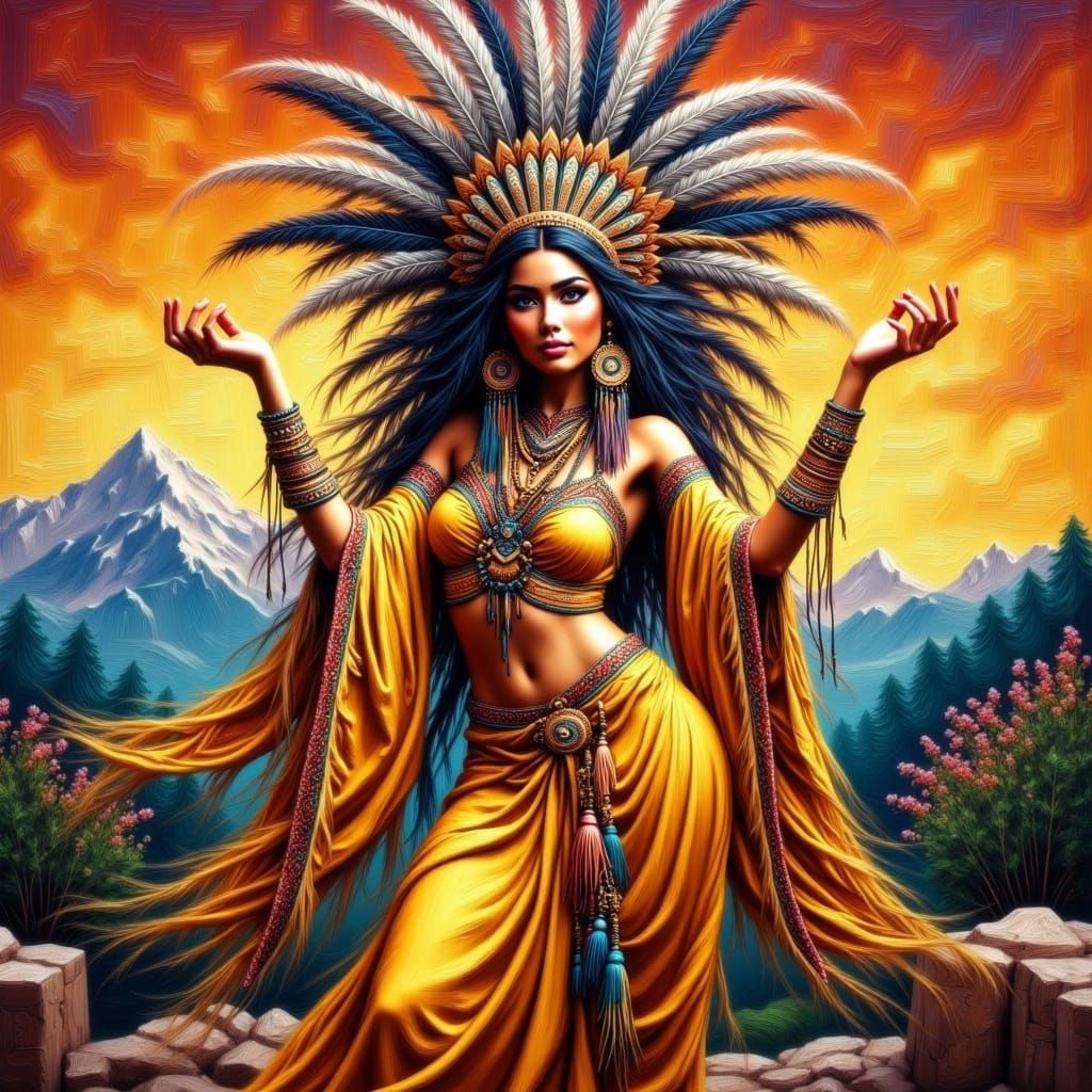 Incan Sun Priestess in Pre-Columbian Revival Style