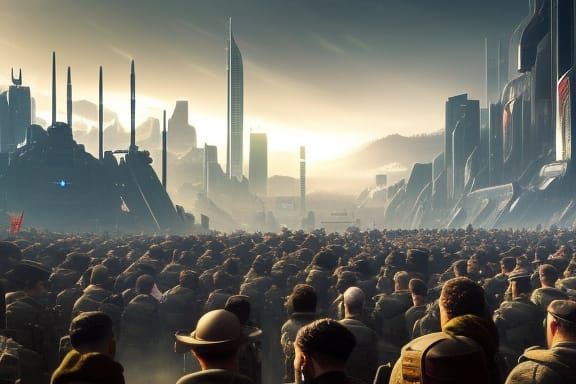 Dystopian Leader in Futuristic City, Propaganda Art