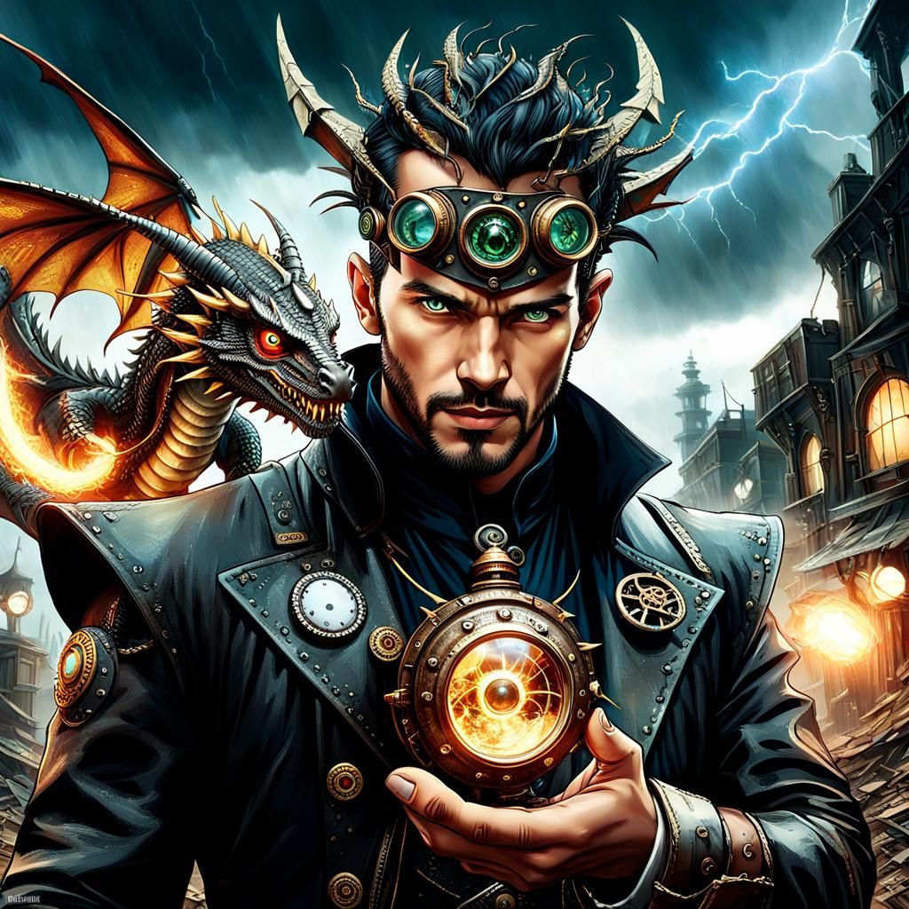 Steampunk Cyborg Dragon in a Wasteland Scene