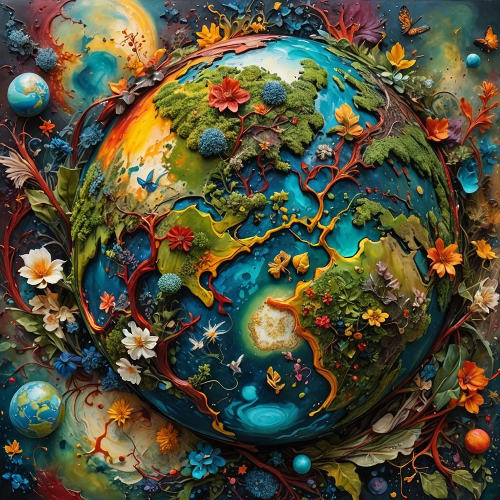 Giant Earth: Vibrant Acrylic Encaustic Ink Art
