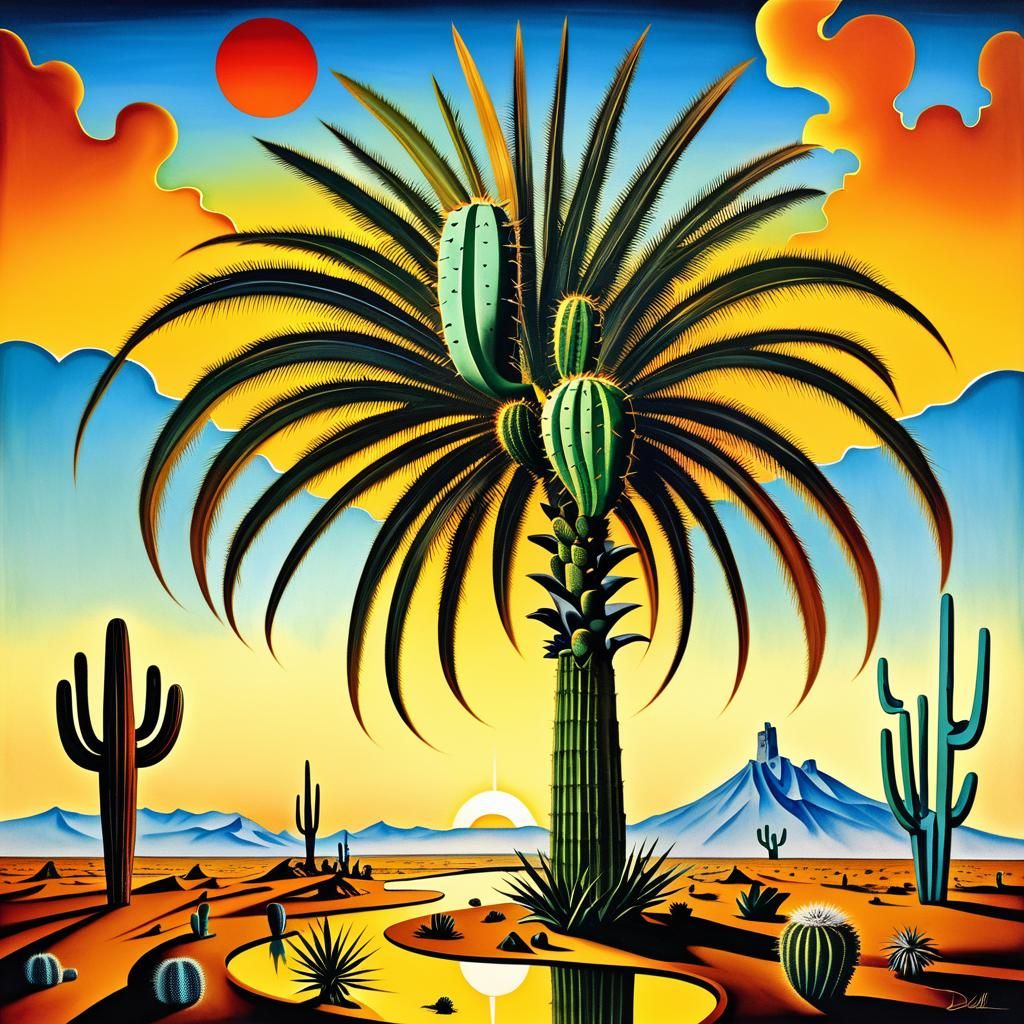 Surreal Palm tree and cactus sunrise supreme surrealism Dali