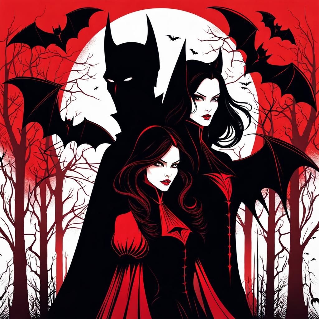 Eerie Pen Art of Vampires with Bat