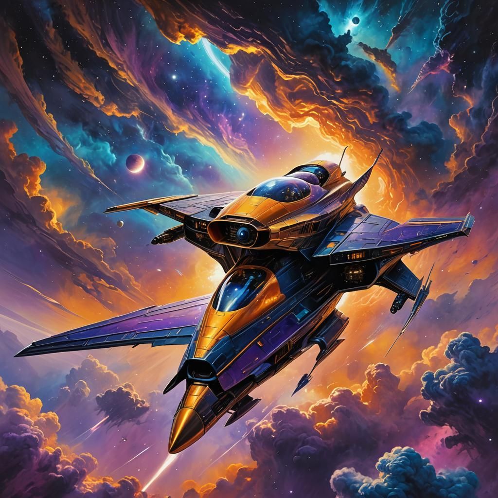 Alien Pilot Navigates Nebula in Sci-Fi Spaceship