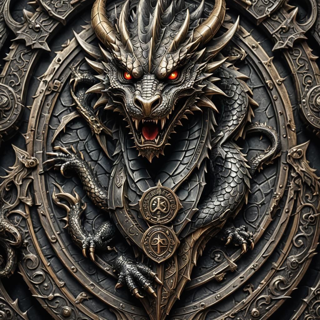 Dragon Protecting Mistress with Coat of Arms