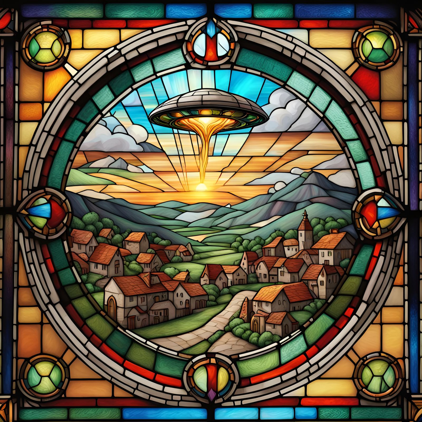 Medieval Stained Glass: UFO Attack