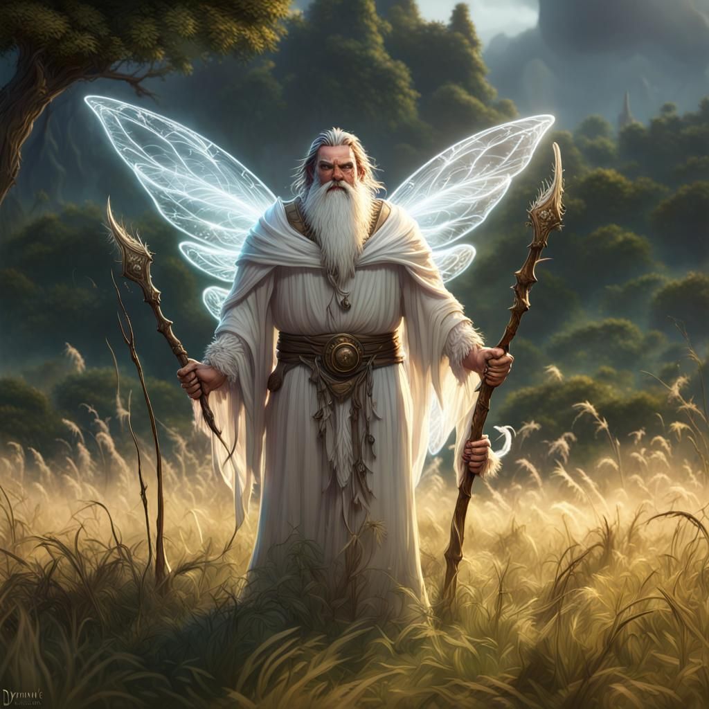Nature Spirit Dwarf with Fairy Wings, Dark Fantasy Art