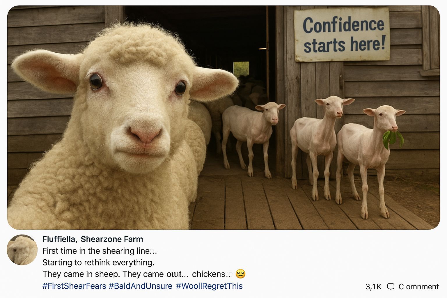 Lamb's First Shearing: A Facebook-Style Selfie