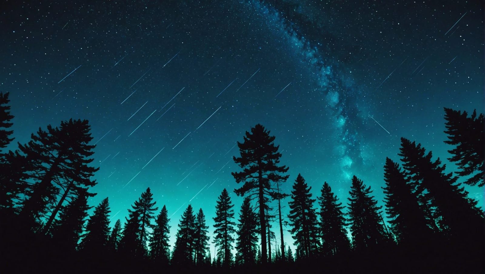 Glitching Starry Night Sky Over Pine Forest