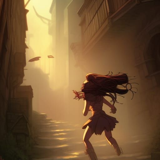 Anime Thief Girl Escaping: Studio Ghibli Style