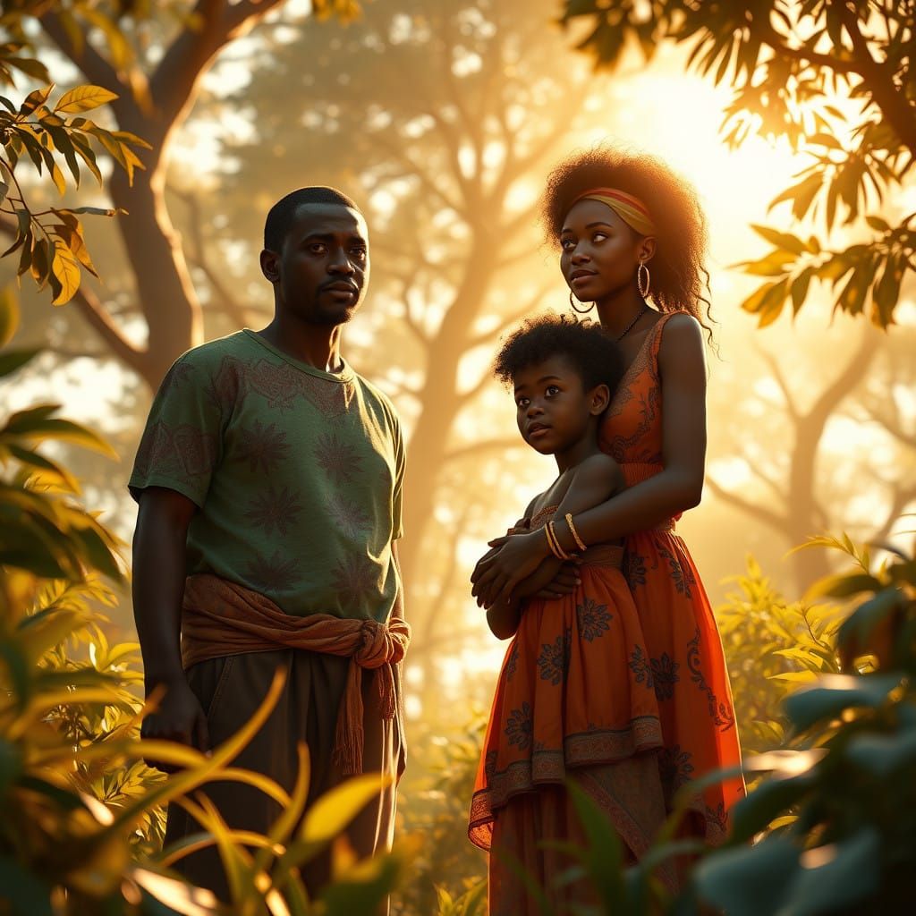 African Family Embracing in Vibrant Sunlit Clearing