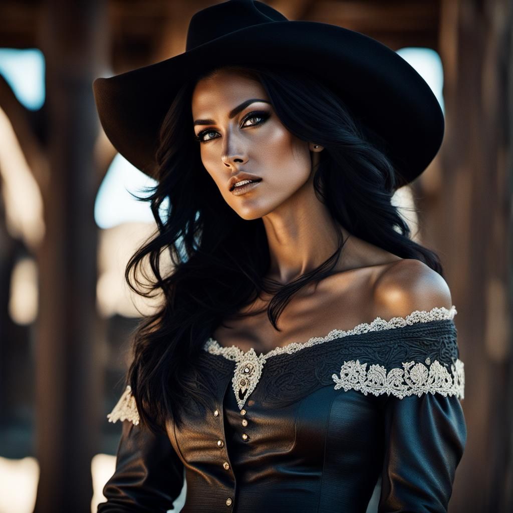 Cowgirl with Dark Hair in Cinematic Photo