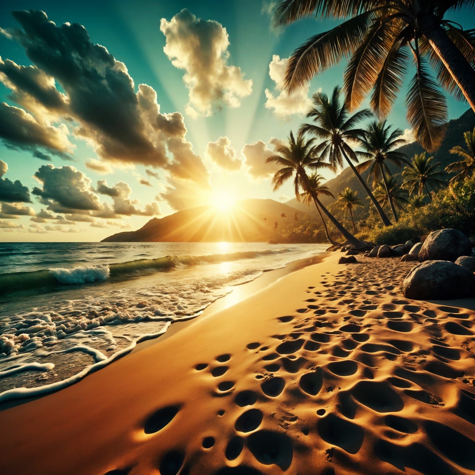 Hyperrealistic Tropical Sunrise Film Still