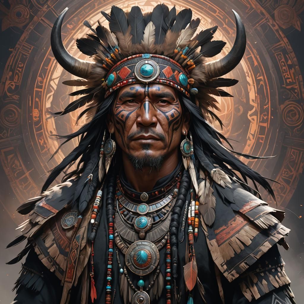 Indigenous Shaman Portrait in Hyperdetailed Digital Art