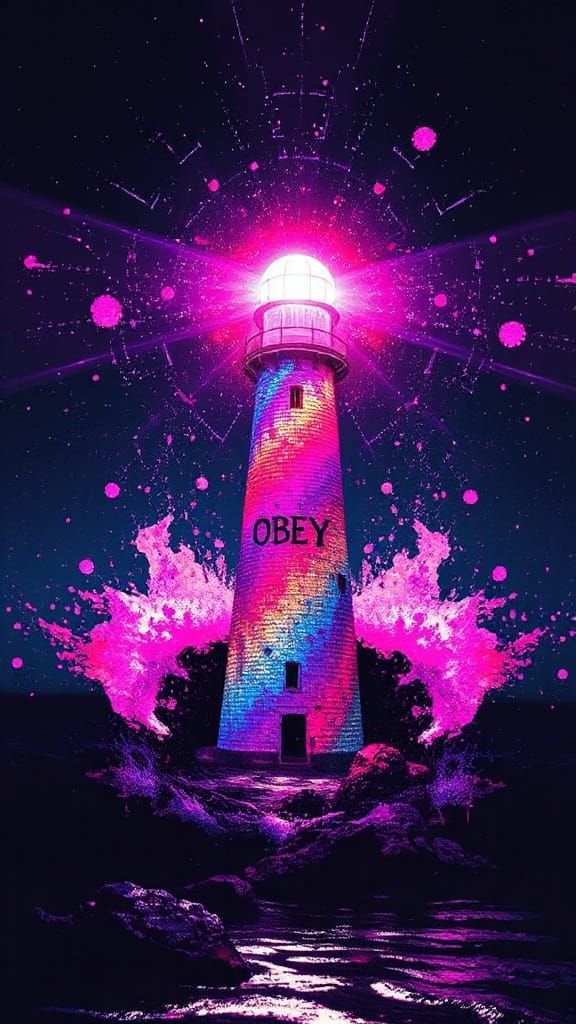 Fiery Lighthouse Reveals Psychedelic Message in Anime Style