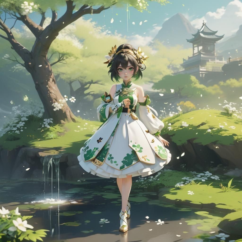 Anime-Inspired Video Game Character in Elegant Gown