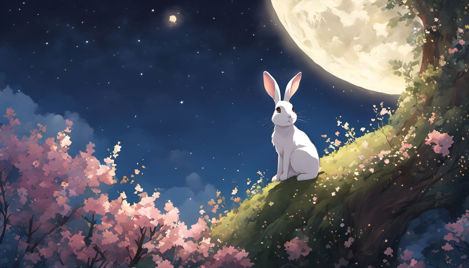 Bunny Gazing at Stars in Anime Style
