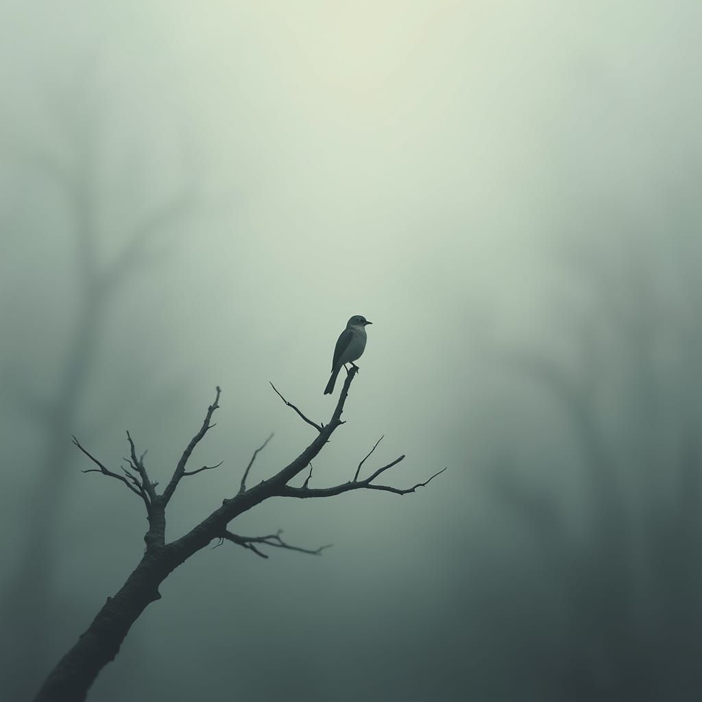 Solitary Bird in Ethereal Fog - Cinematic Digital Matte Pain...