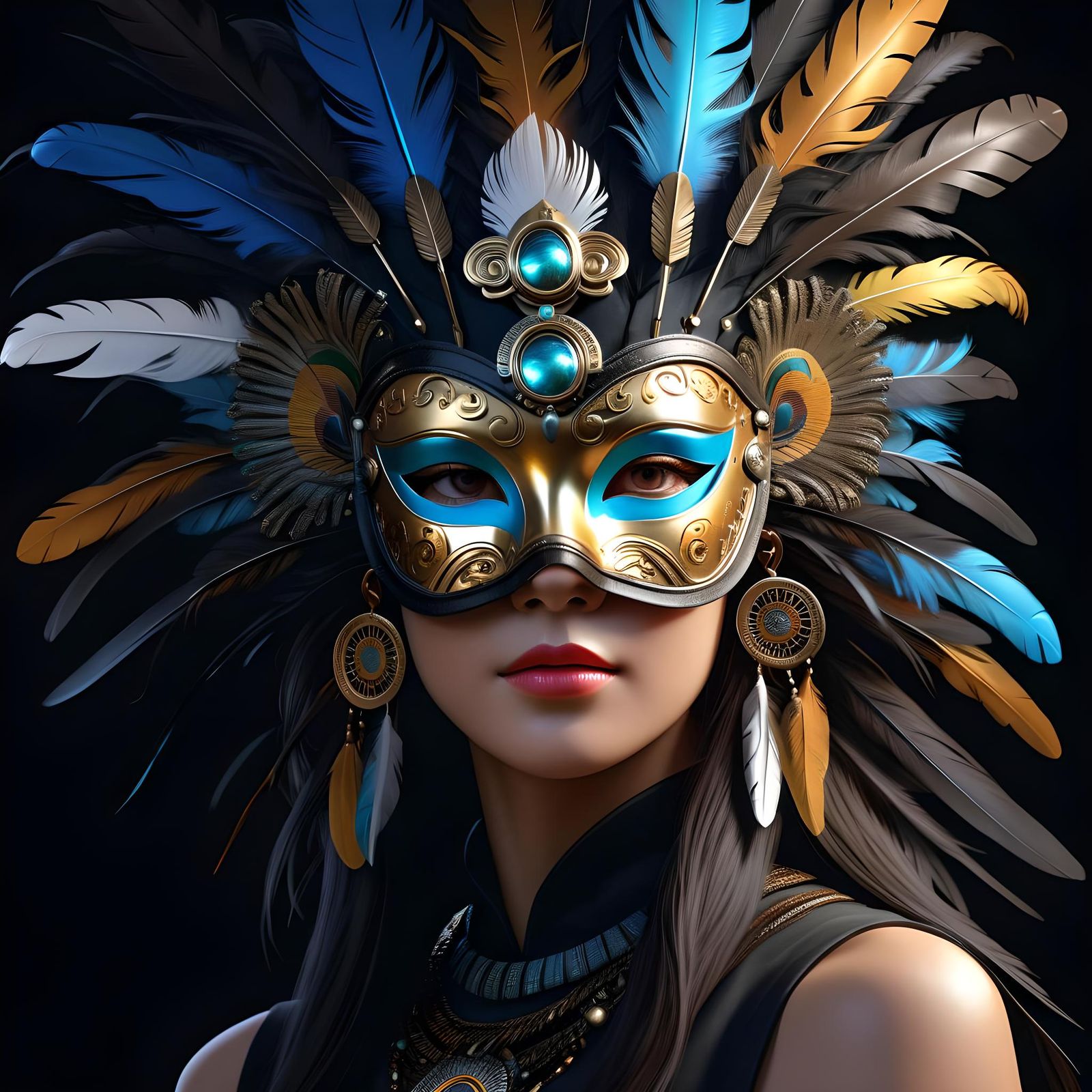Dramatic Feathery Mask in Photorealistic Style