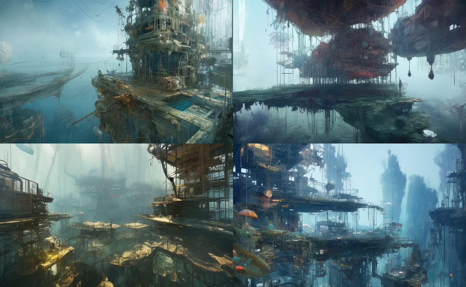 Floating High-Tech Fortress in Hyperreal Digital Art