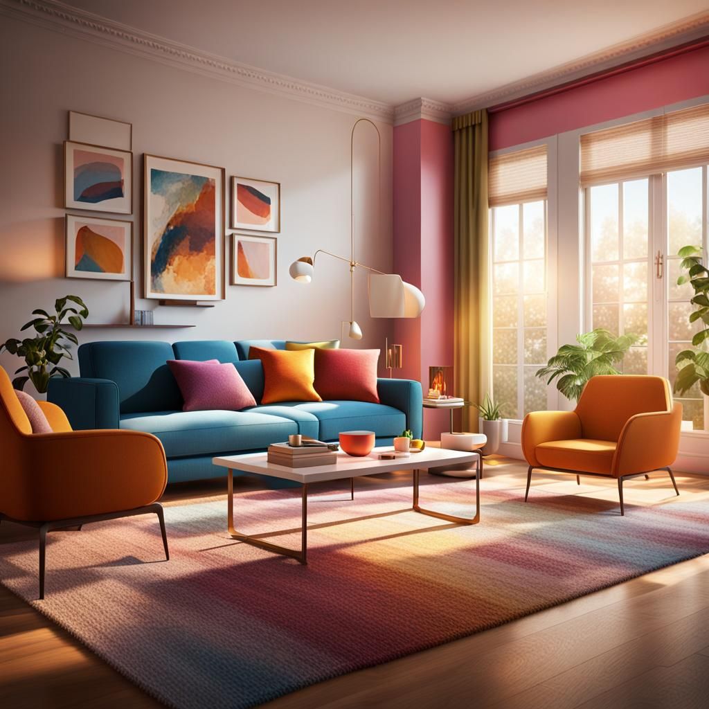 Photorealistic Mid-Century Modern Living Room