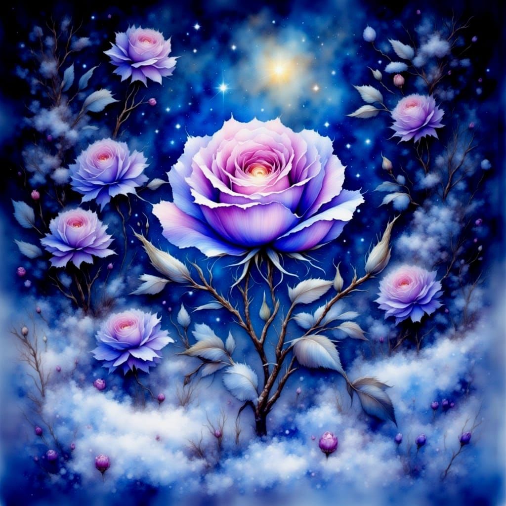 Sapphire Rose Blooms in Winter Blizzard