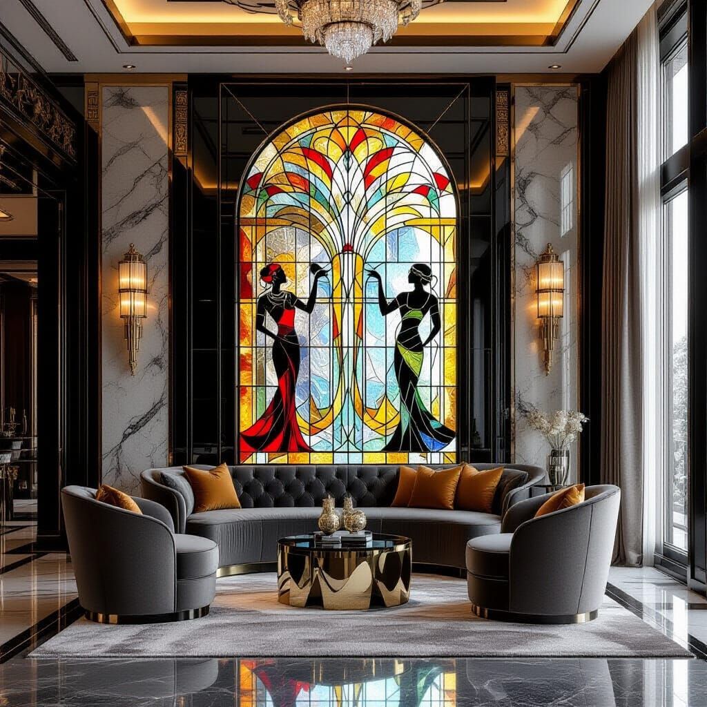 Art Deco Stained Glass Wall Art in Luxurious Room