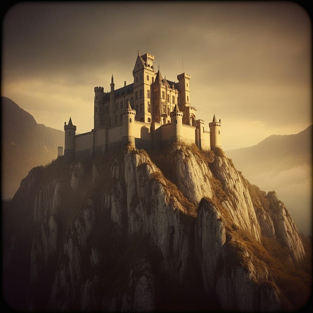 Majestic Castle on Craggy Peak in Cinematic Light
