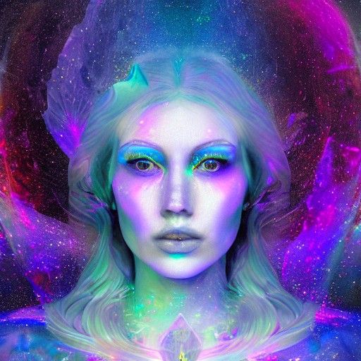Holographic Ice Queen in Astral Cosmic Illustration