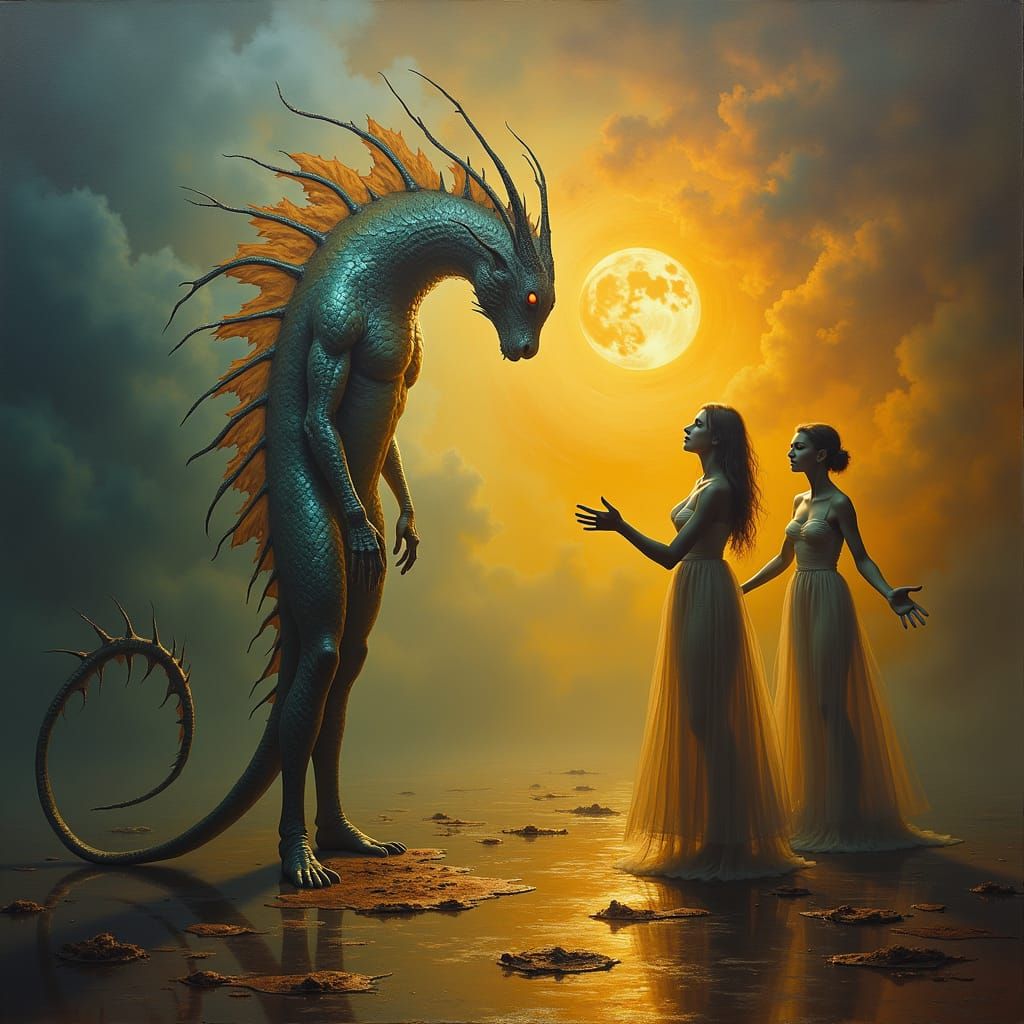 Surreal Confrontation in Dreamlike Void, Salvador Dali Style