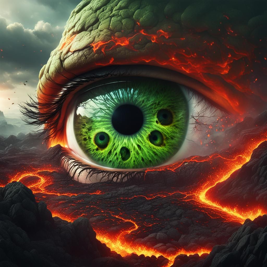 Green Eye Leaking Lava: Digital Matte Painting