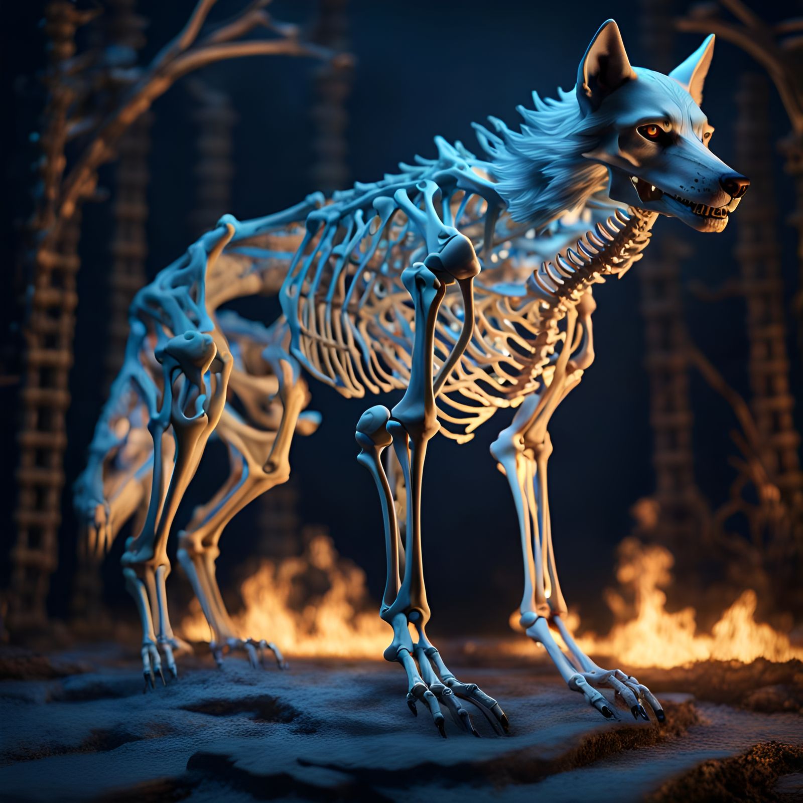 Epic Wolf Skeleton in Blue Fire