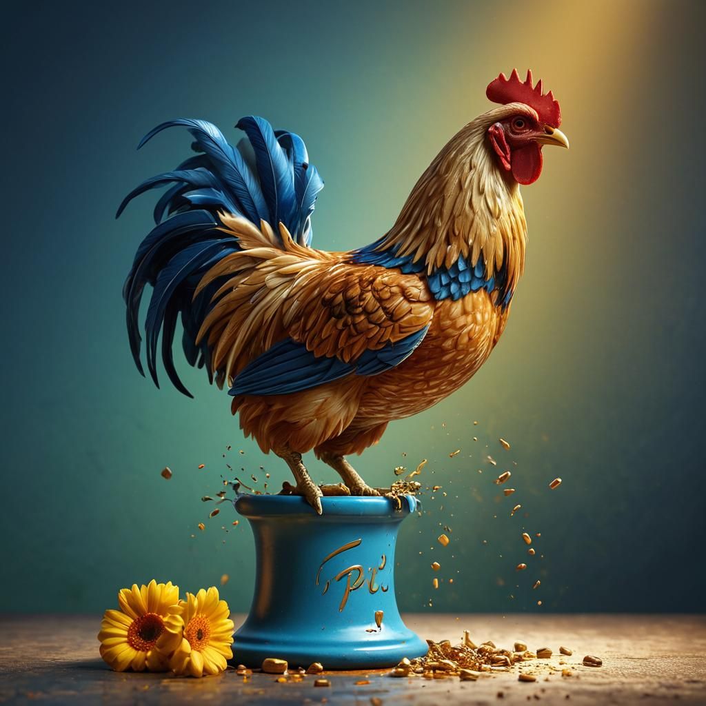 Hyperrealistic Chicken and Pi Symbol Splash Art