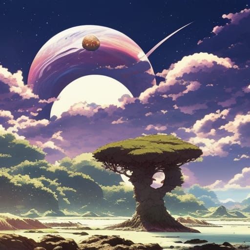 Mysterious Alien Wetland Landscape: Anime Ink Painting