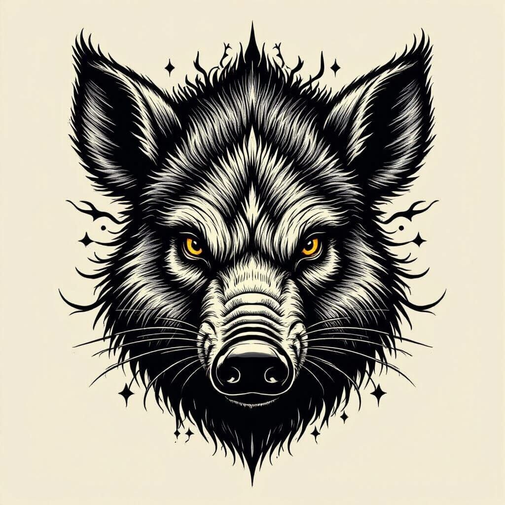 Wild Boar Head Merged With Corsica Outline Tattoo Style