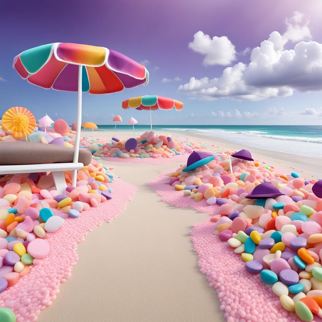Colorful Candy Beach with Soda Ocean