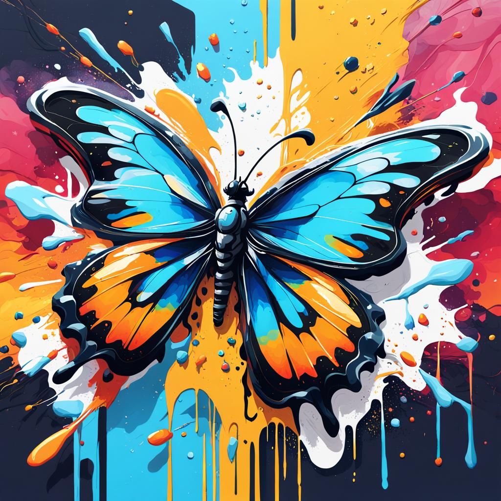 Abstract Butterfly Painting in Graffiti Art Style