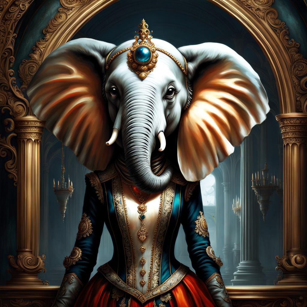 Cute Elephant Girl in Gothic Baroque Style